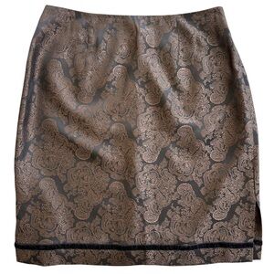 Ann Taylor Black and Gold Brocade Pencil Skirt
